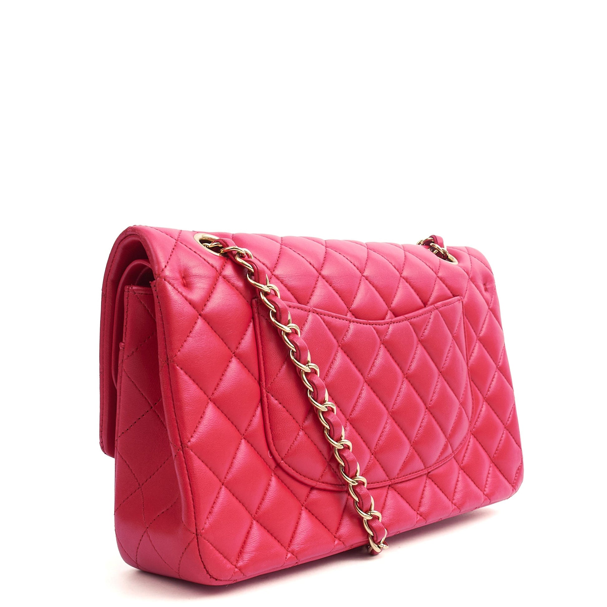Chanel Shoulder Bag Classic Double Flap - Medium in Red, Lambskin Leather — Top View