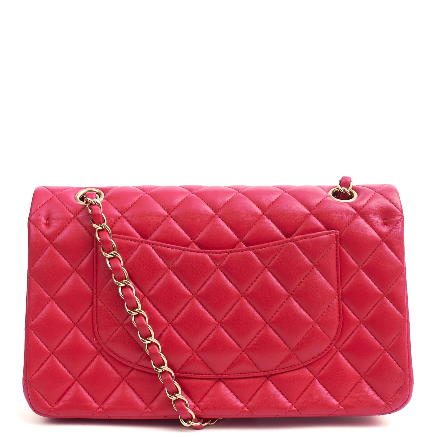 Chanel Shoulder Bag Classic Double Flap - Medium in Red, Lambskin Leather — Back View