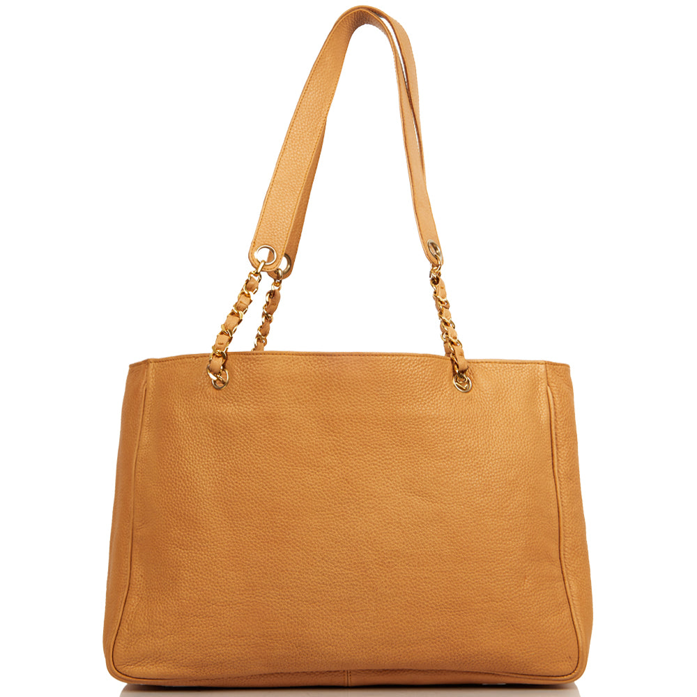 Chanel Tote Shopper Tote in Cream, Calfskin Leather — Back View