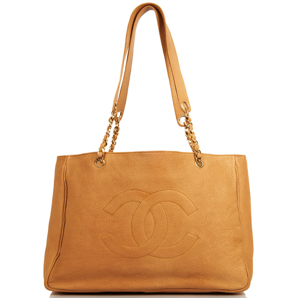 Chanel Tote Shopper Tote in Cream, Calfskin Leather — Front View