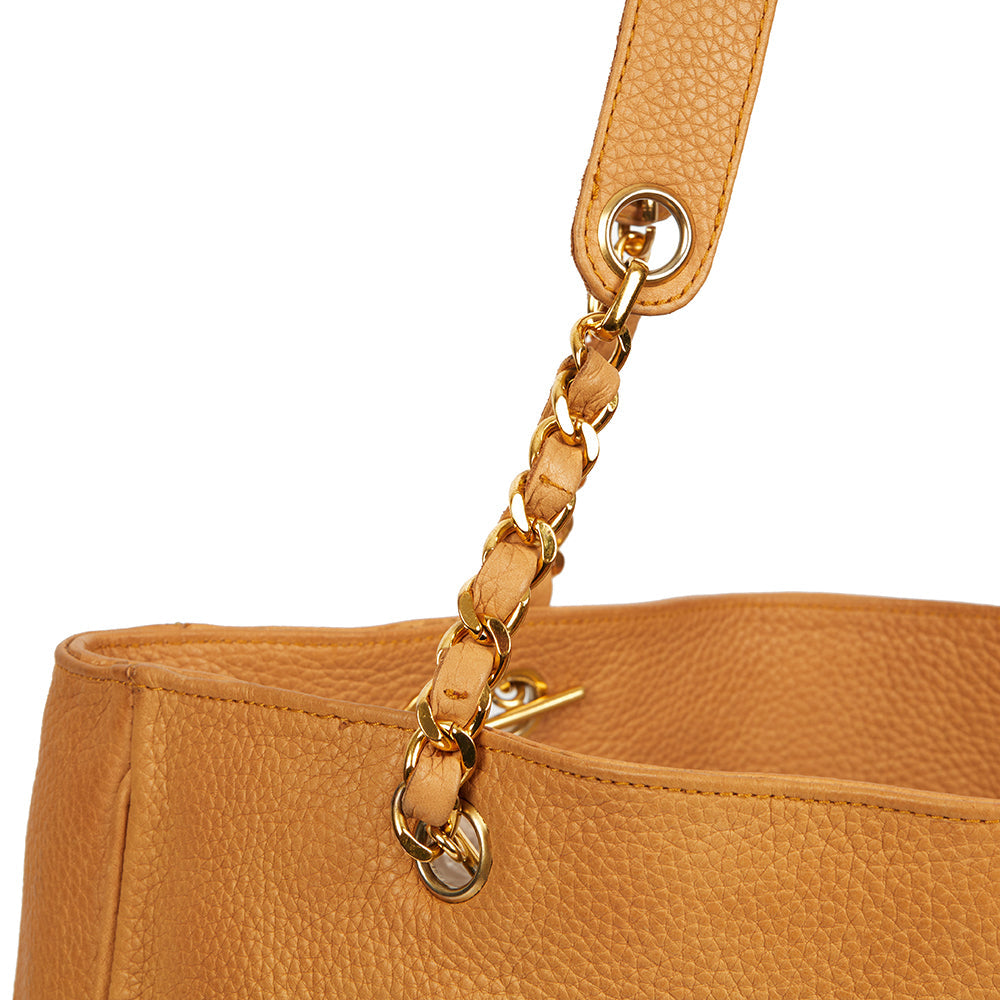 Chanel Tote Shopper Tote in Cream, Calfskin Leather — Detail View