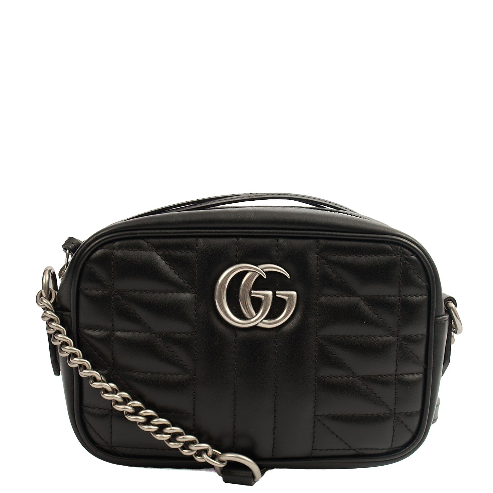 Gucci Cross Body Marmont Shoulder Bag - Mini in Black, Leather — Front View