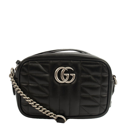 Gucci Cross Body Marmont Shoulder Bag - Mini in Black, Leather — Front View