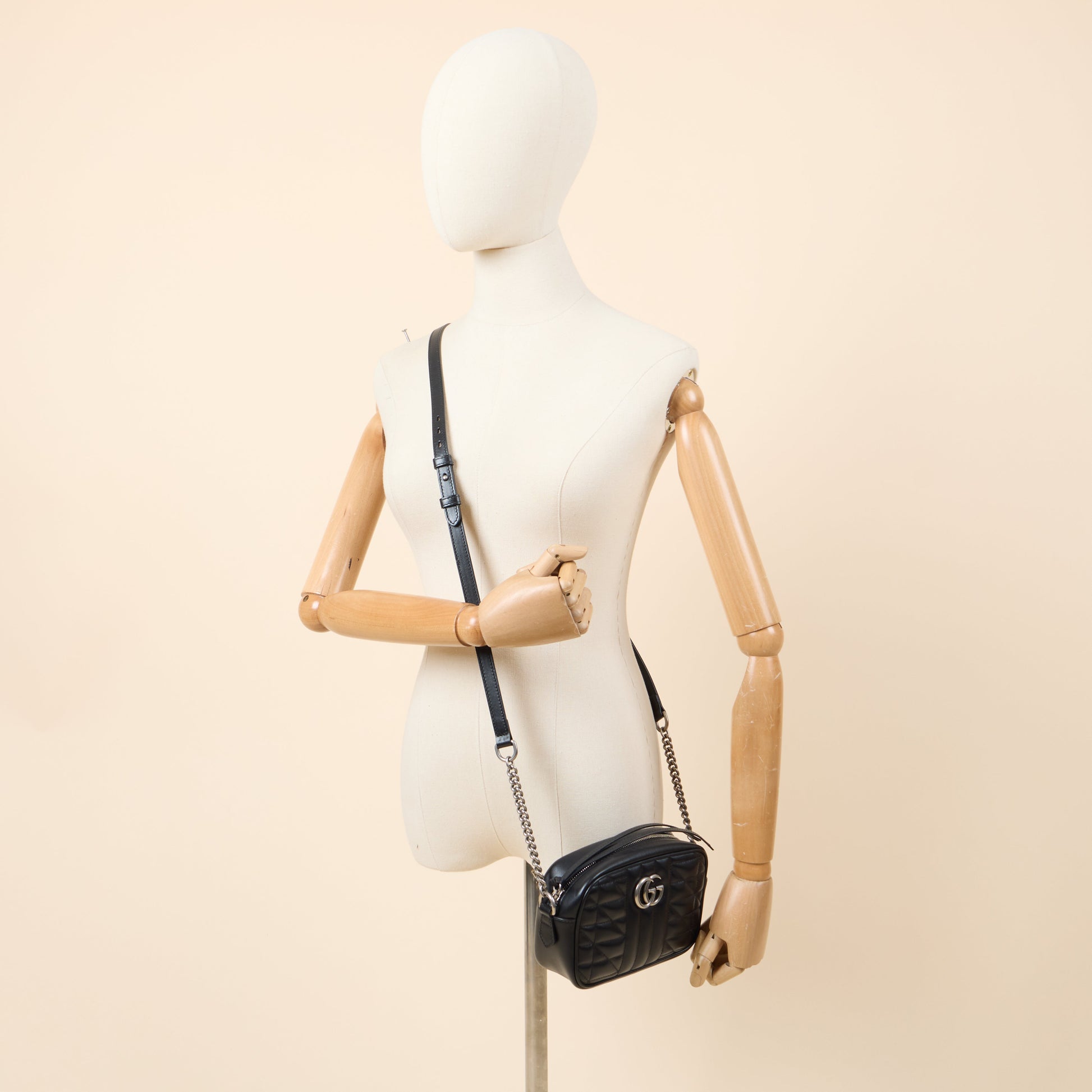 Gucci Cross Body Marmont Shoulder Bag - Mini in Black, Leather — Side View