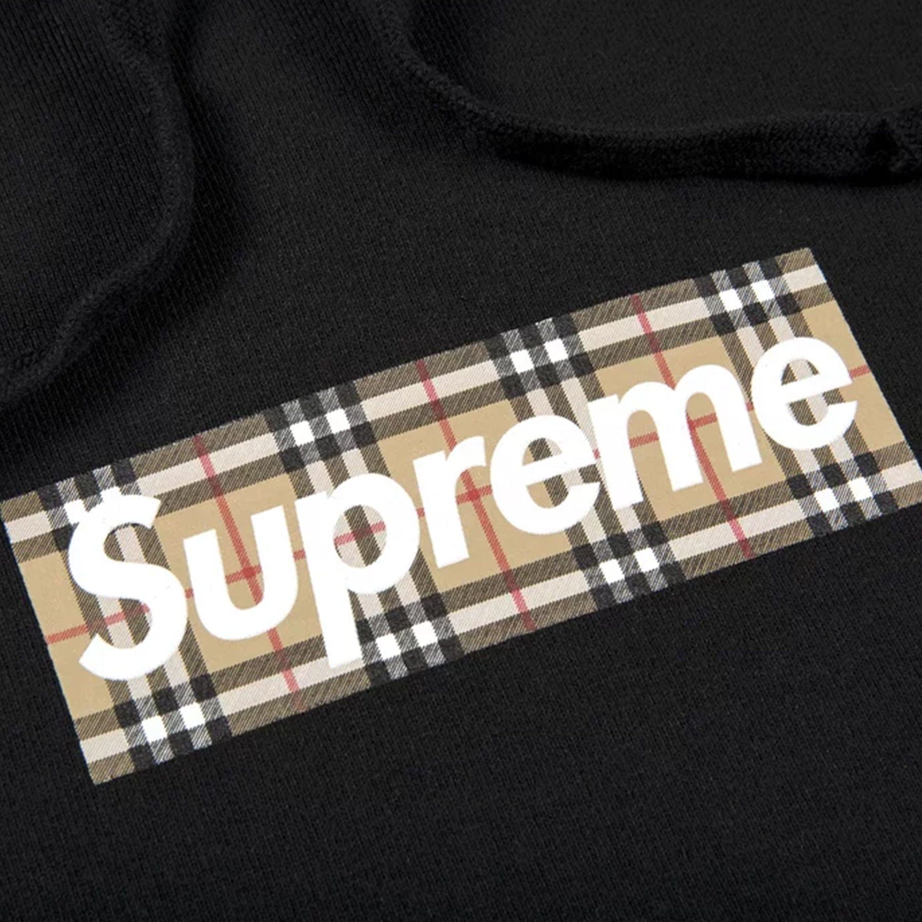 Supreme x Burberry Box Logo Hooded Sweatshirt 'Black' — XXS — Side View