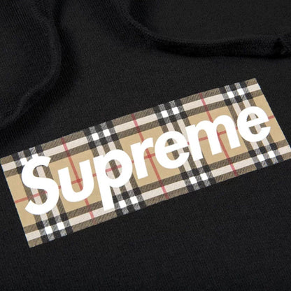 Supreme x Burberry Box Logo Hooded Sweatshirt 'Black' — XXS — Side View
