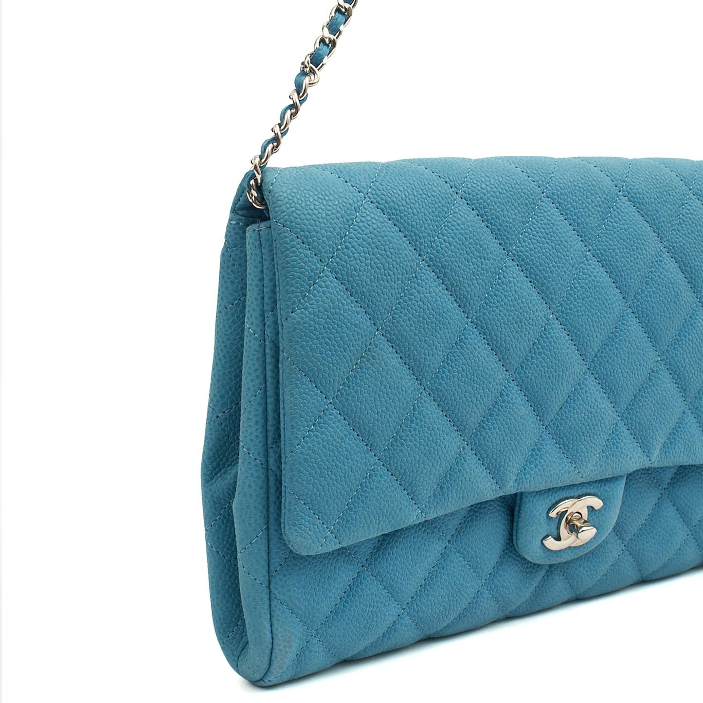 Chanel Shoulder Bag Classic Clutch in Blue, Nubuck — Alternate View 7