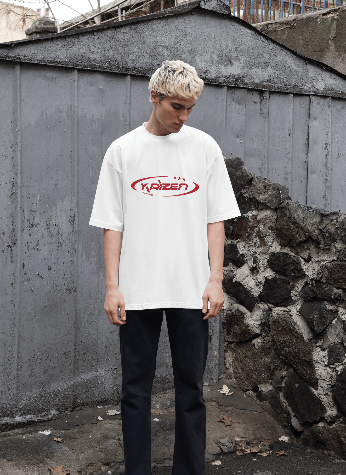 KAIZEN MARKET HI JACKER TEE WHITE — SMALL — Back View