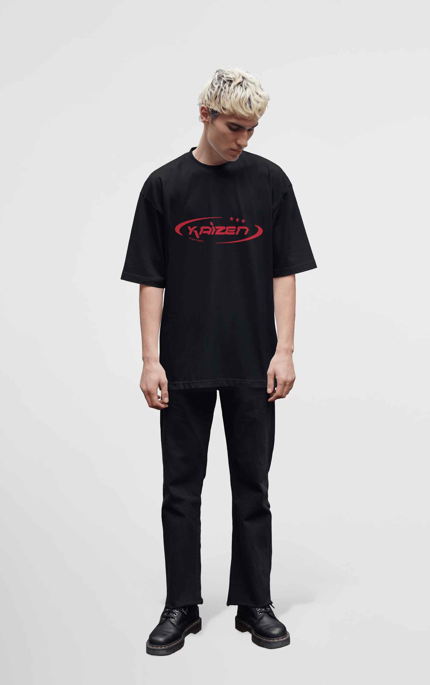 KAIZEN MARKET HI JACKER TEE BLACK — SMALL — Side View