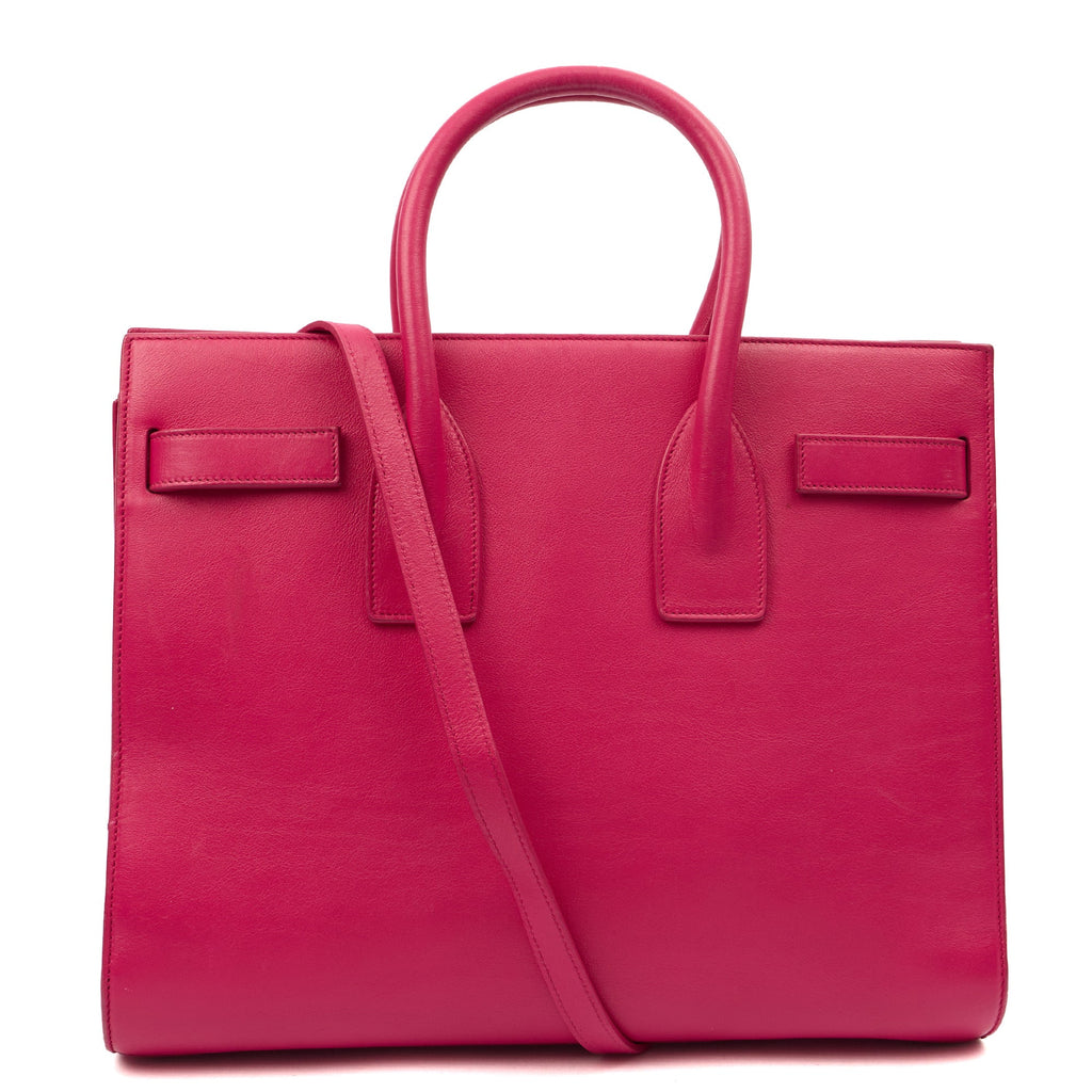 Saint Laurent Tote Sac de Jour in Pink, Calfskin Leather — Back View