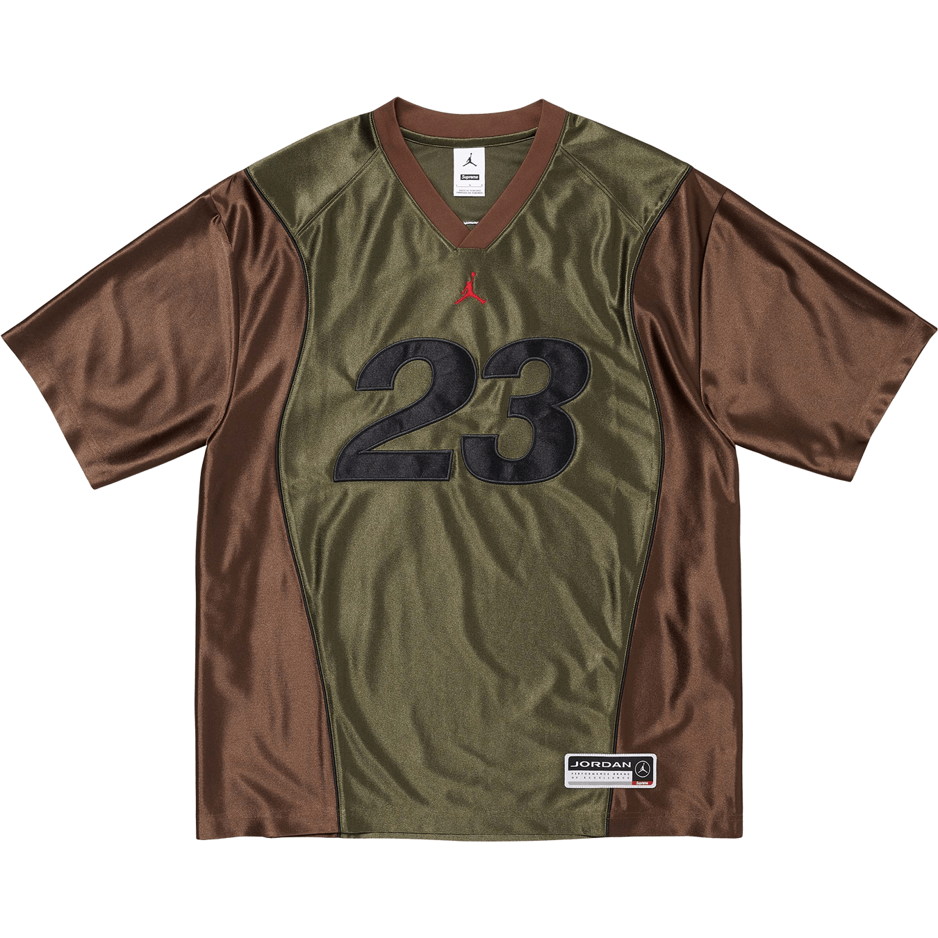Supreme x Jordan Warm Up Jersey 'Olive/Brown' — XXS — Front View