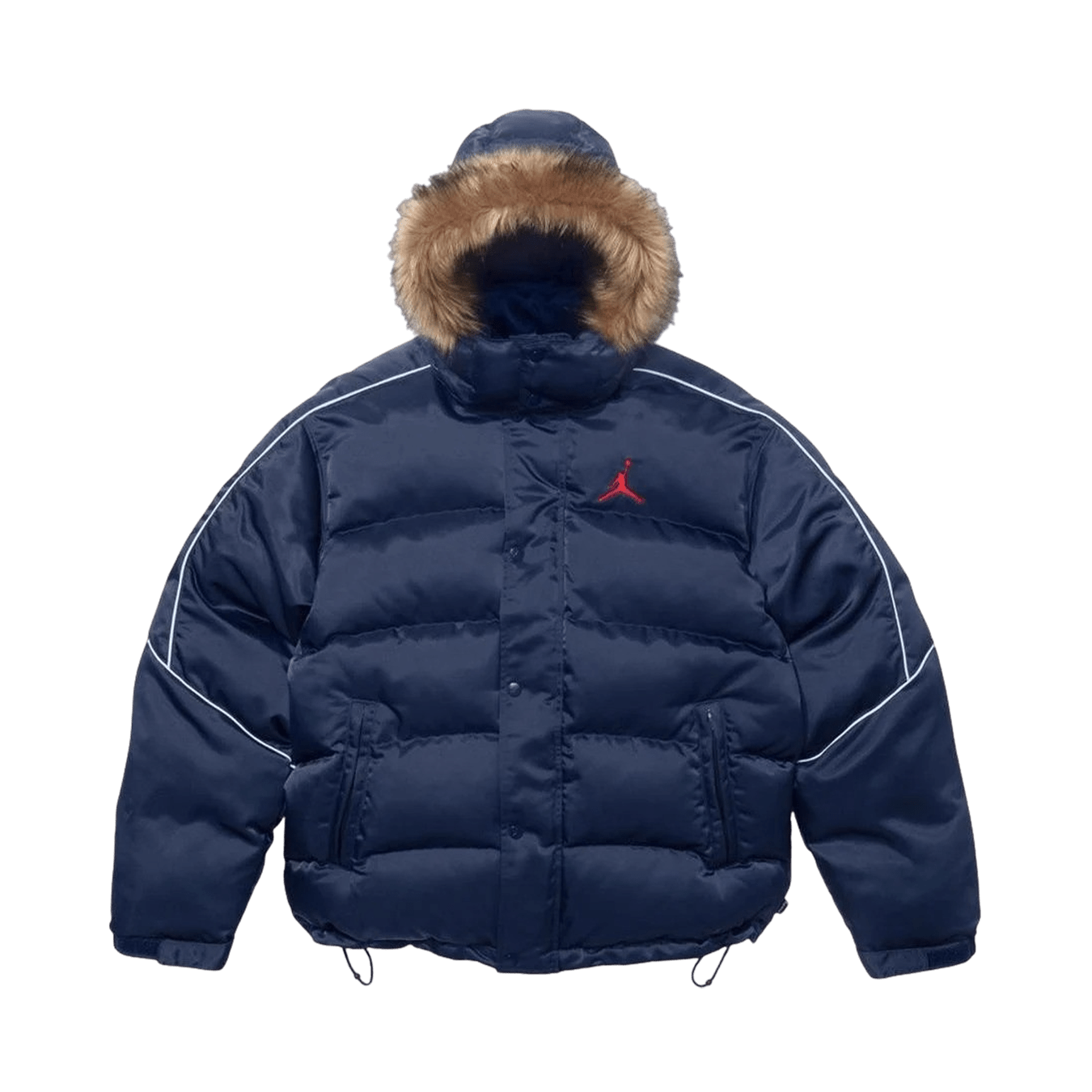 Supreme x Jordan Puffer Jacket 'Navy' — XXS — Front View