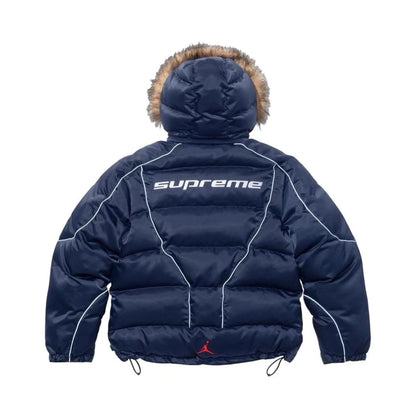 Supreme x Jordan Puffer Jacket 'Navy' — XXS — Side View