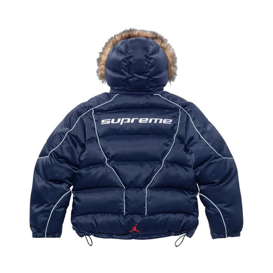 Supreme x Jordan Puffer Jacket 'Navy' — XXS — Side View