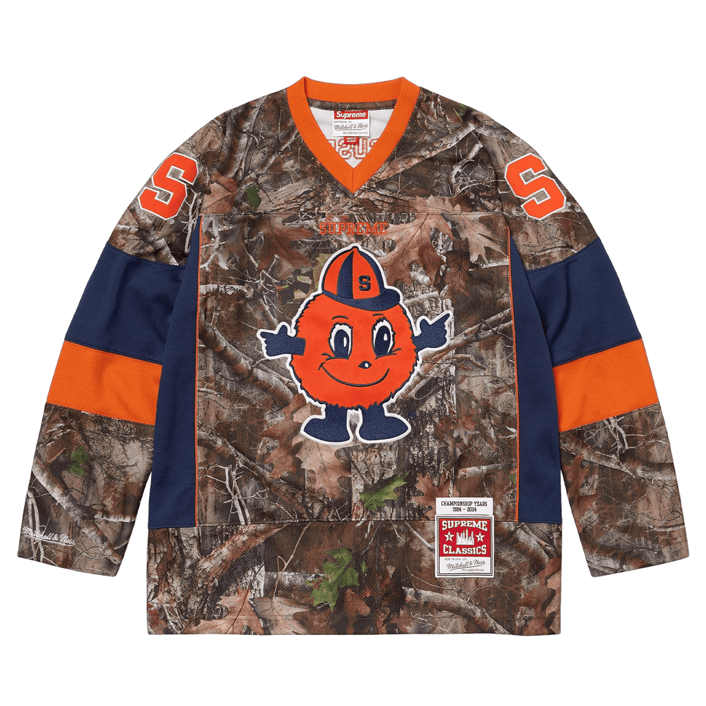 Supreme x Mitchell & Ness NCAA Hockey Jersey 'True Timber Kanati Camo' — XXS — Front View