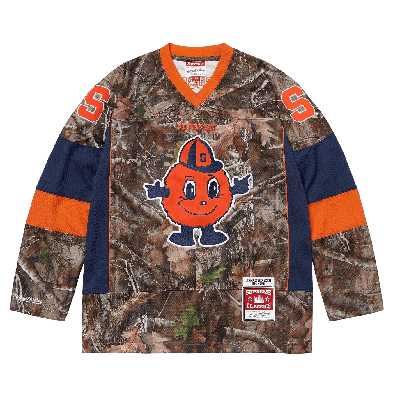 Supreme x Mitchell & Ness NCAA Hockey Jersey 'True Timber Kanati Camo' — XXS — Front View