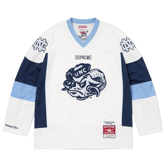 Supreme x Mitchell & Ness NCAA Hockey Jersey 'White' — XXS — Front View