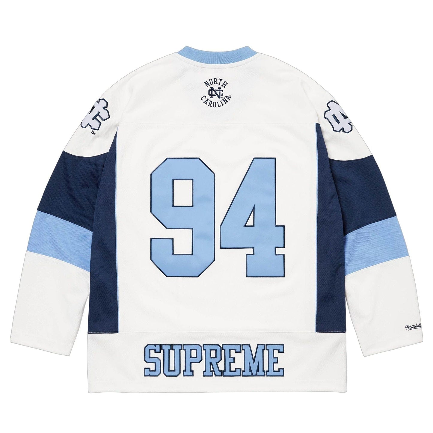 Supreme x Mitchell & Ness NCAA Hockey Jersey 'White' — XXS — Side View
