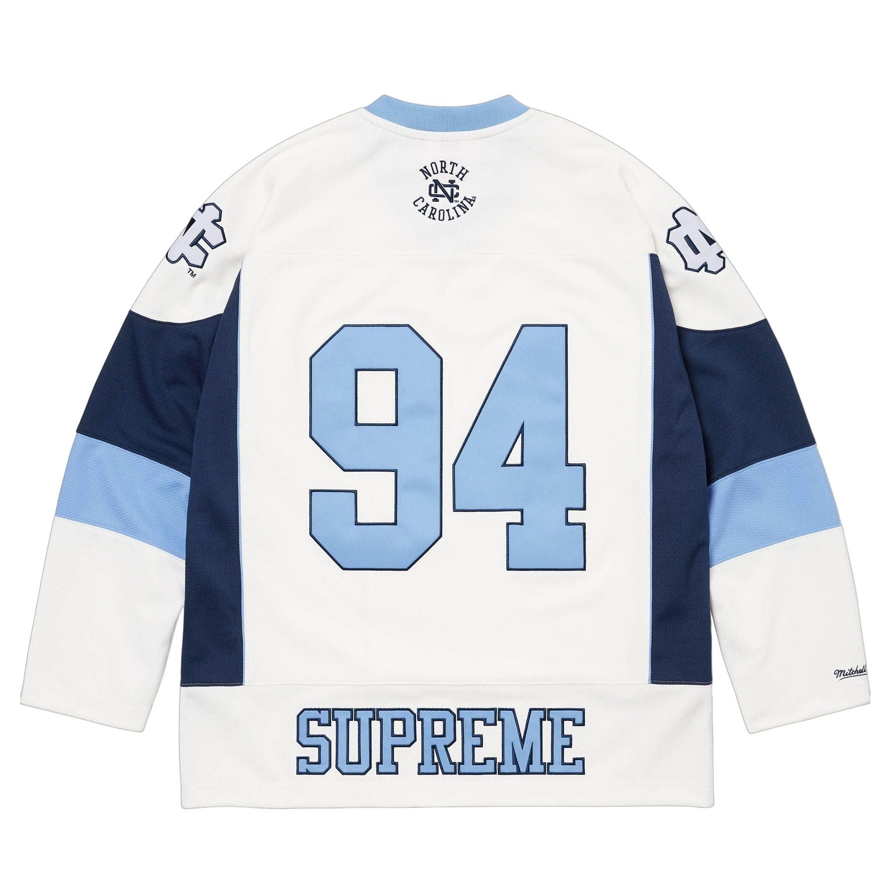 Supreme x Mitchell & Ness NCAA Hockey Jersey 'White' — XXS — Side View