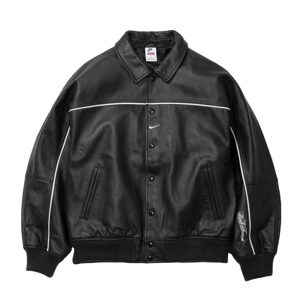 Supreme x Nike Leather Varsity Jacket 'Black' — XXS — Front View