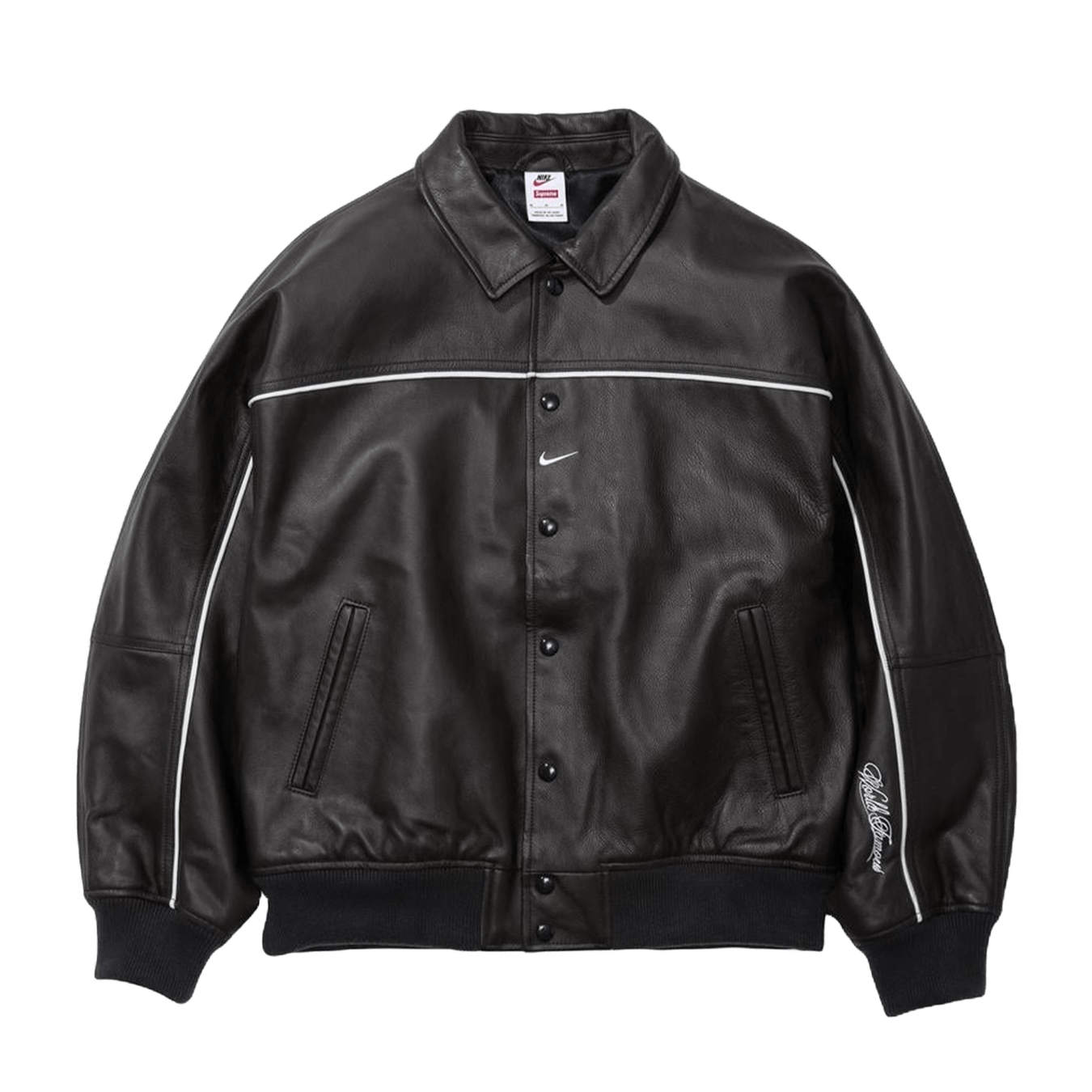Supreme x Nike Leather Varsity Jacket 'Black' — XXS — Front View