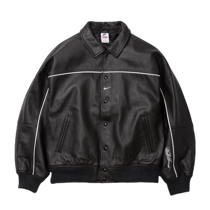 Supreme x Nike Leather Varsity Jacket 'Black' — XXS — Front View