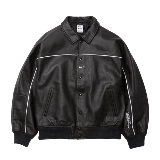Supreme x Nike Leather Varsity Jacket 'Black' — XXS — Front View