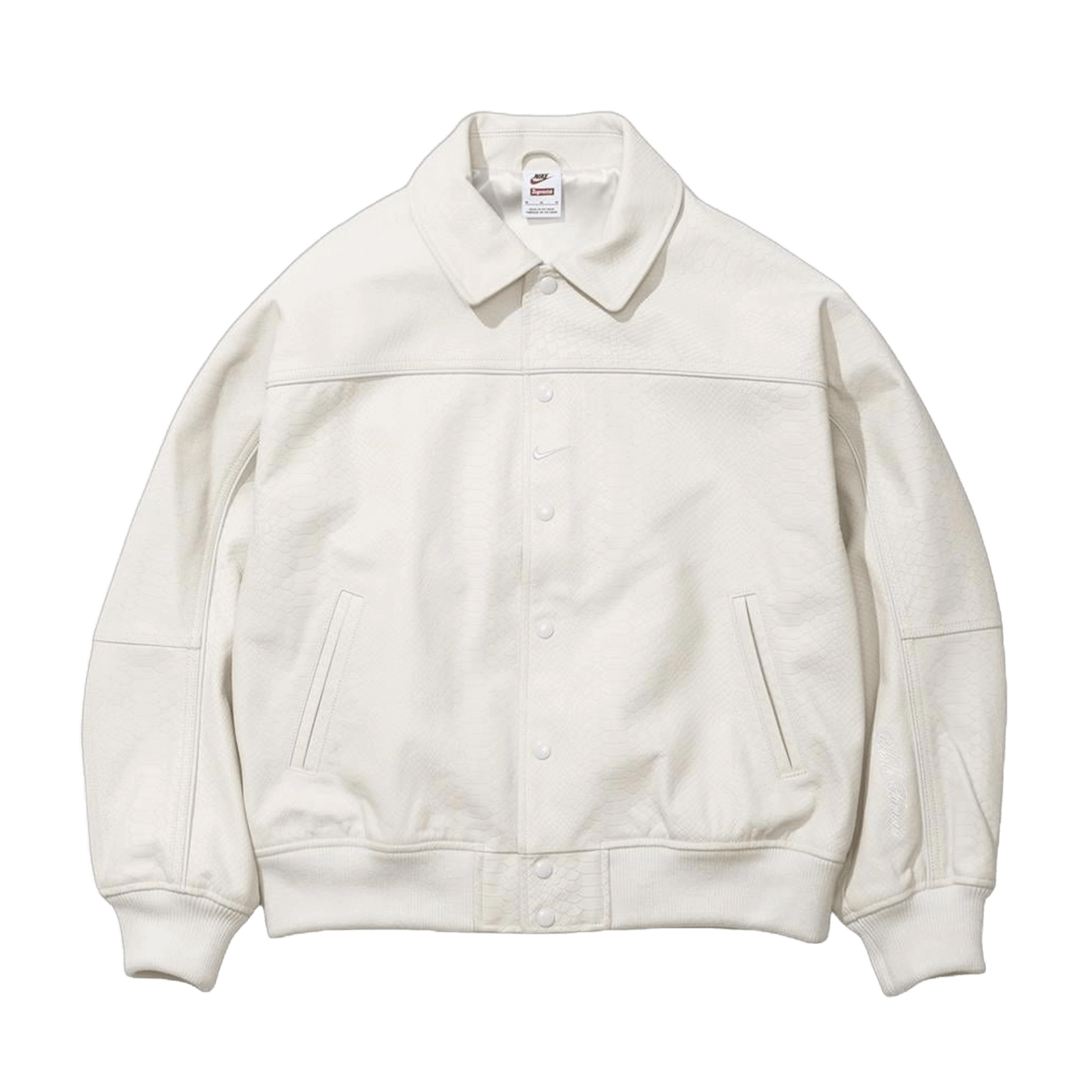 Supreme x Nike Leather Varsity Jacket 'White' — XXS — Front View