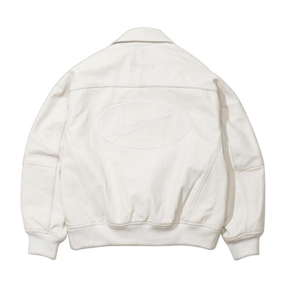 Supreme x Nike Leather Varsity Jacket 'White' — XXS — Side View