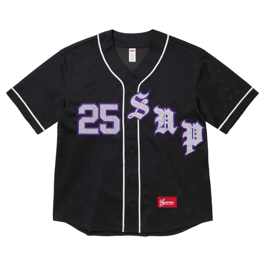 Supreme Old English Baseball Jersey 'Black' — XXS — Front View