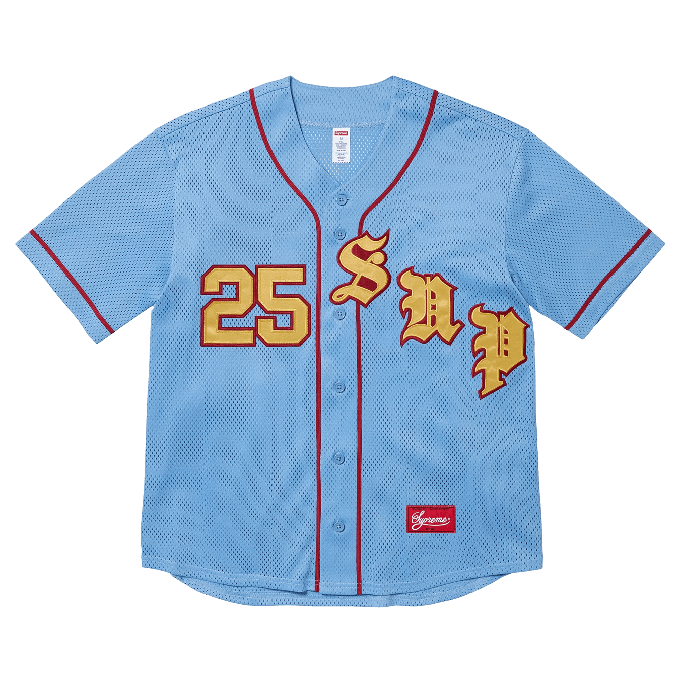 Supreme Old English Baseball Jersey 'Light Blue' — XXS — Front View