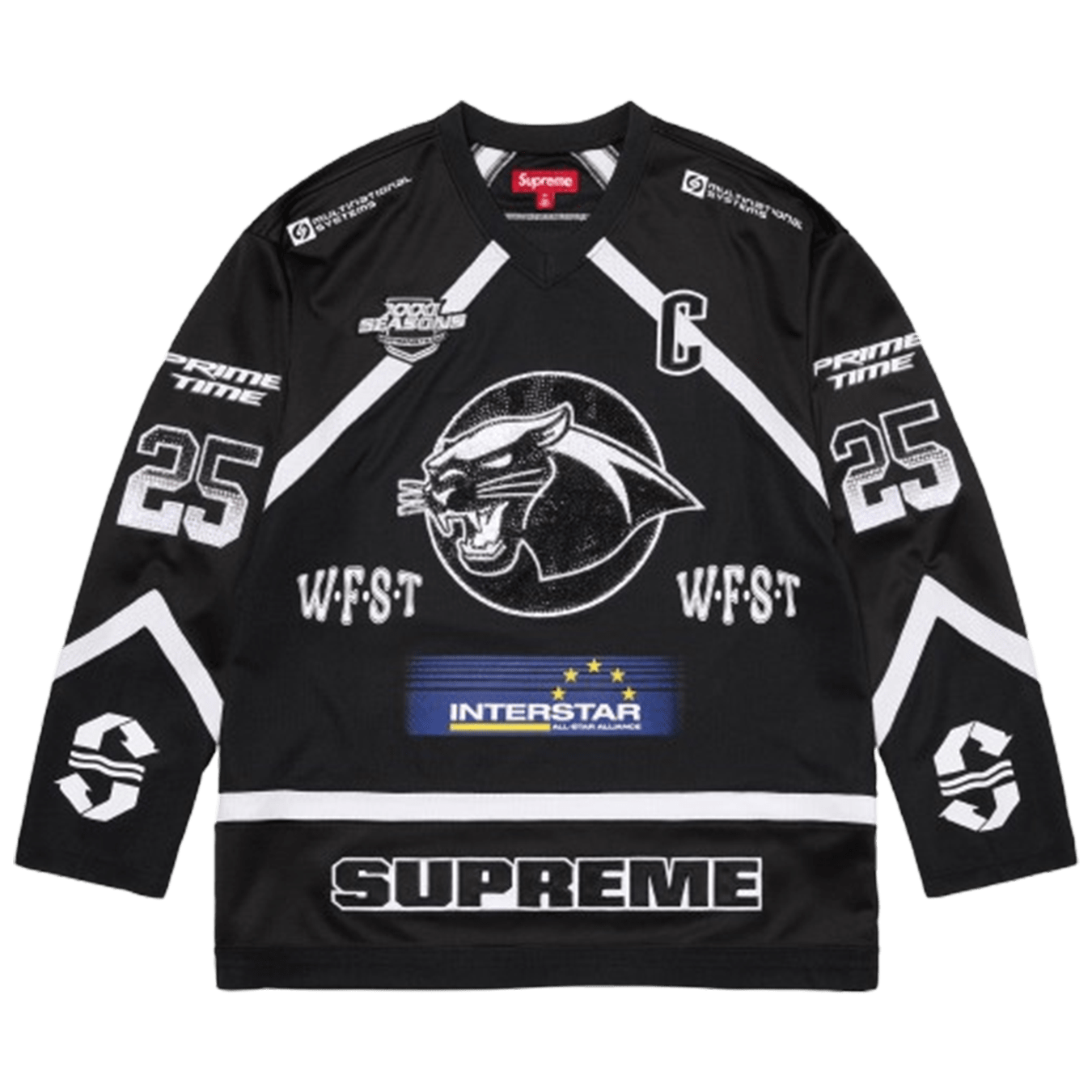 Supreme Rhinestone Hockey Jersey 'Black' — XXS — Front View