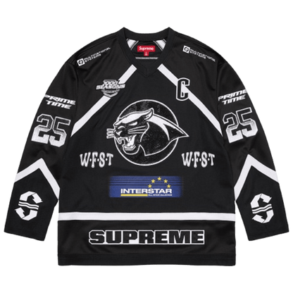 Supreme Rhinestone Hockey Jersey 'Black' — XXS — Front View