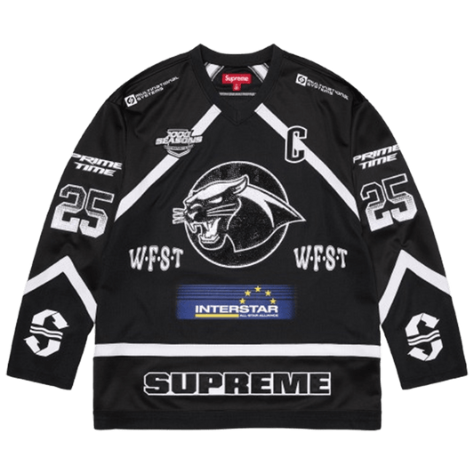 Supreme Rhinestone Hockey Jersey 'Black' — XXS — Front View