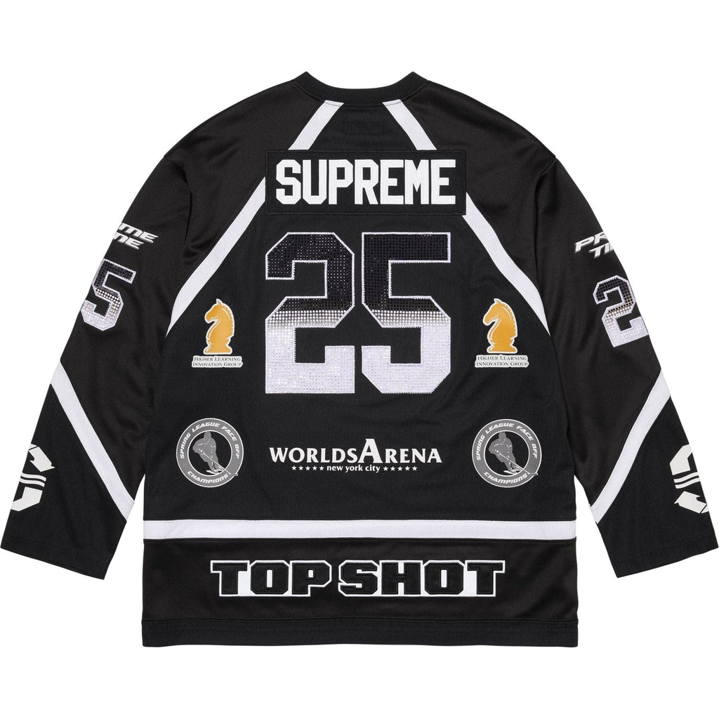 Supreme Rhinestone Hockey Jersey 'Black' — XXS — Side View