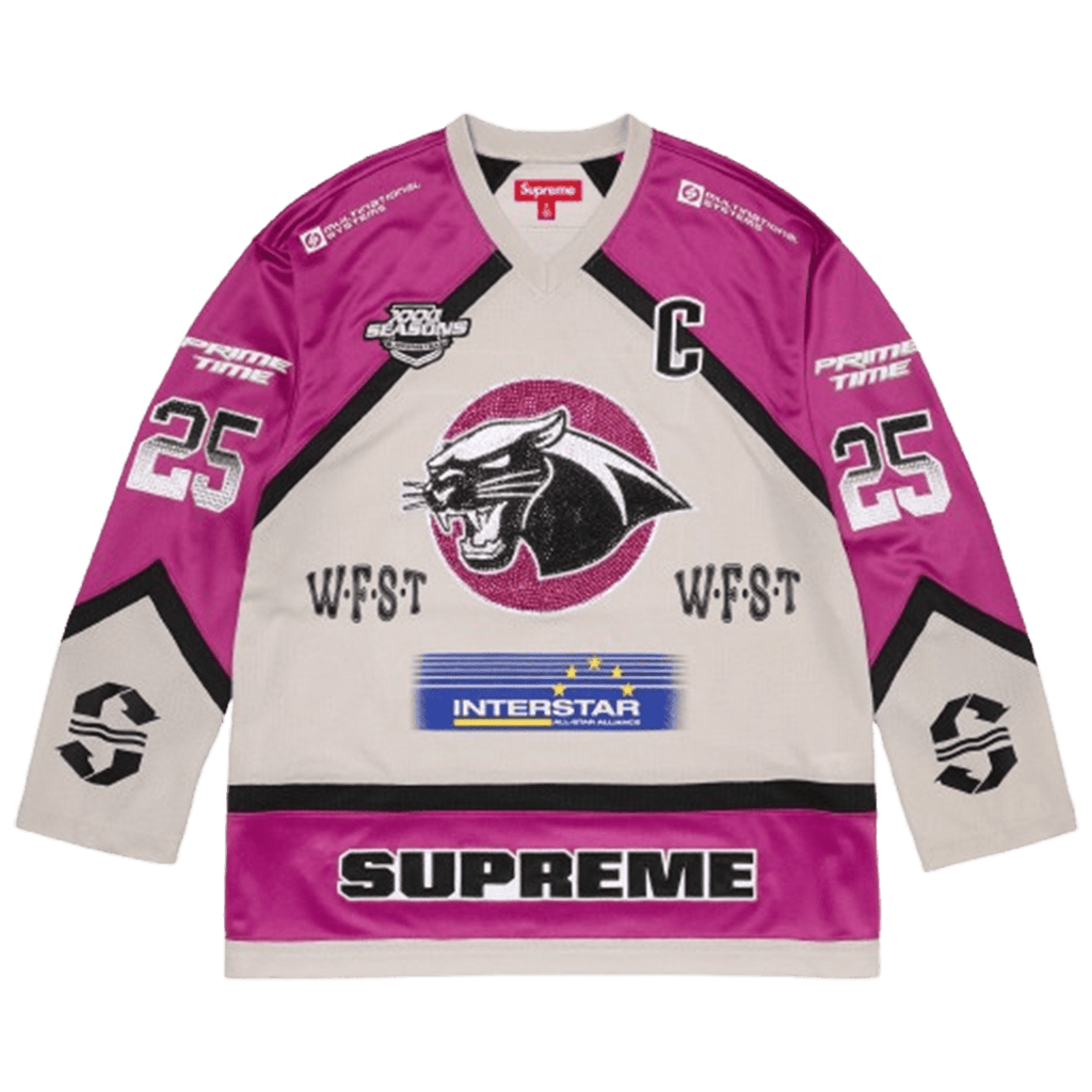 Supreme Rhinestone Hockey Jersey 'Light Grey' — XXS — Front View