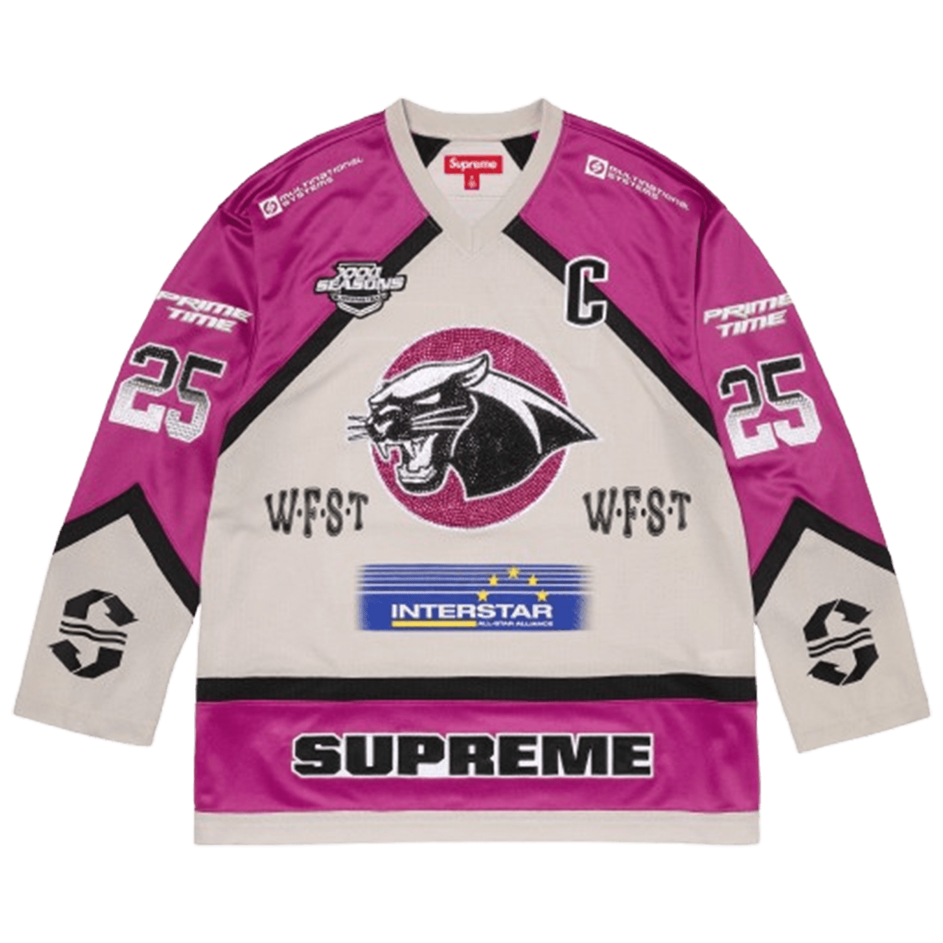 Supreme Rhinestone Hockey Jersey 'Light Grey' — XXS — Front View