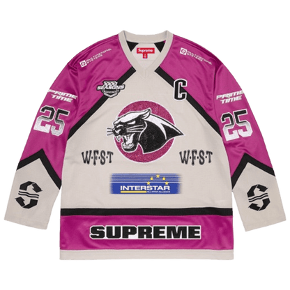 Supreme Rhinestone Hockey Jersey 'Light Grey' — XXS — Front View