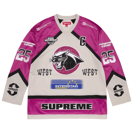Supreme Rhinestone Hockey Jersey 'Light Grey' — XXS — Front View