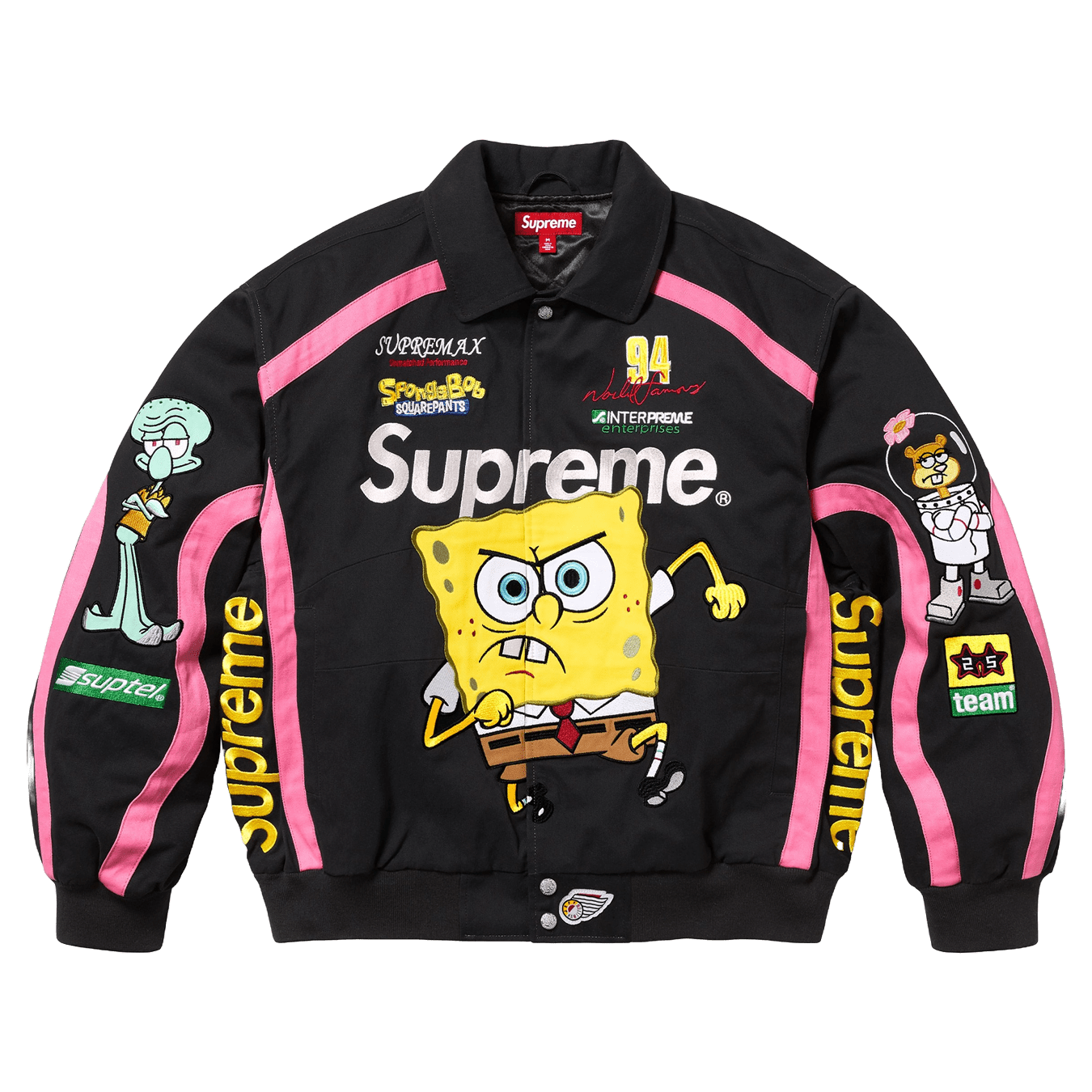 Supreme x SpongeBob SquarePants x Jeff Hamilton Racing Jacket 'Black' — XXS — Front View