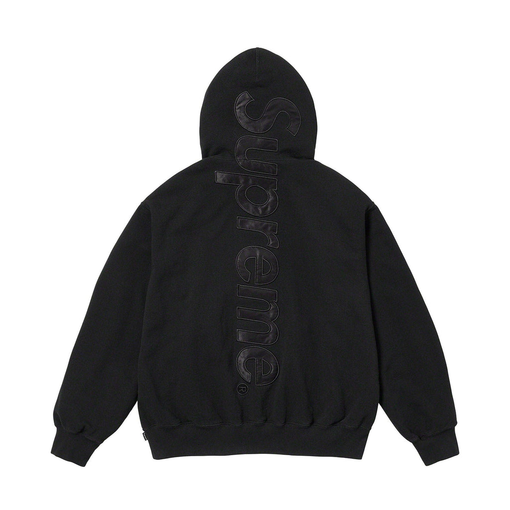 Supreme Satin Appliqué Hoodie 'Black' — XXS — Side View