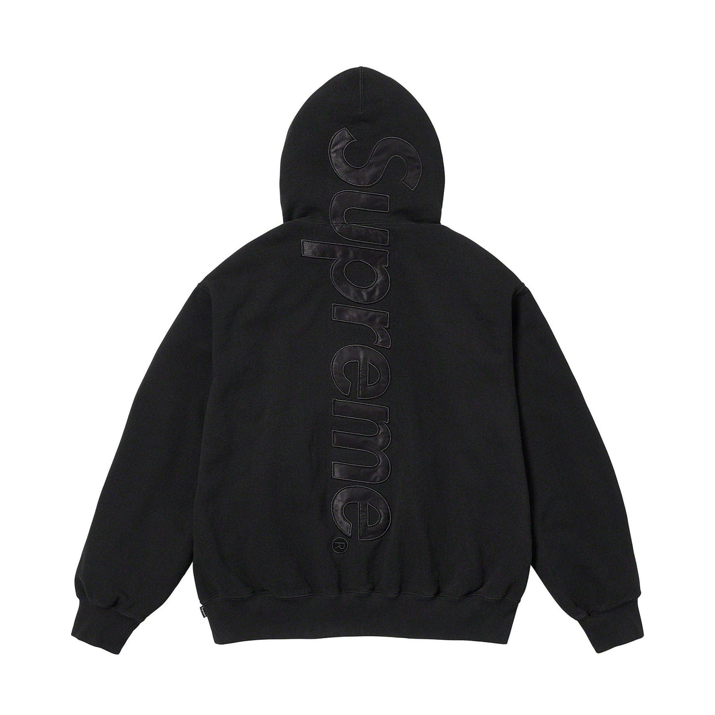 Supreme Satin Appliqué Hoodie 'Black' — XXS — Side View