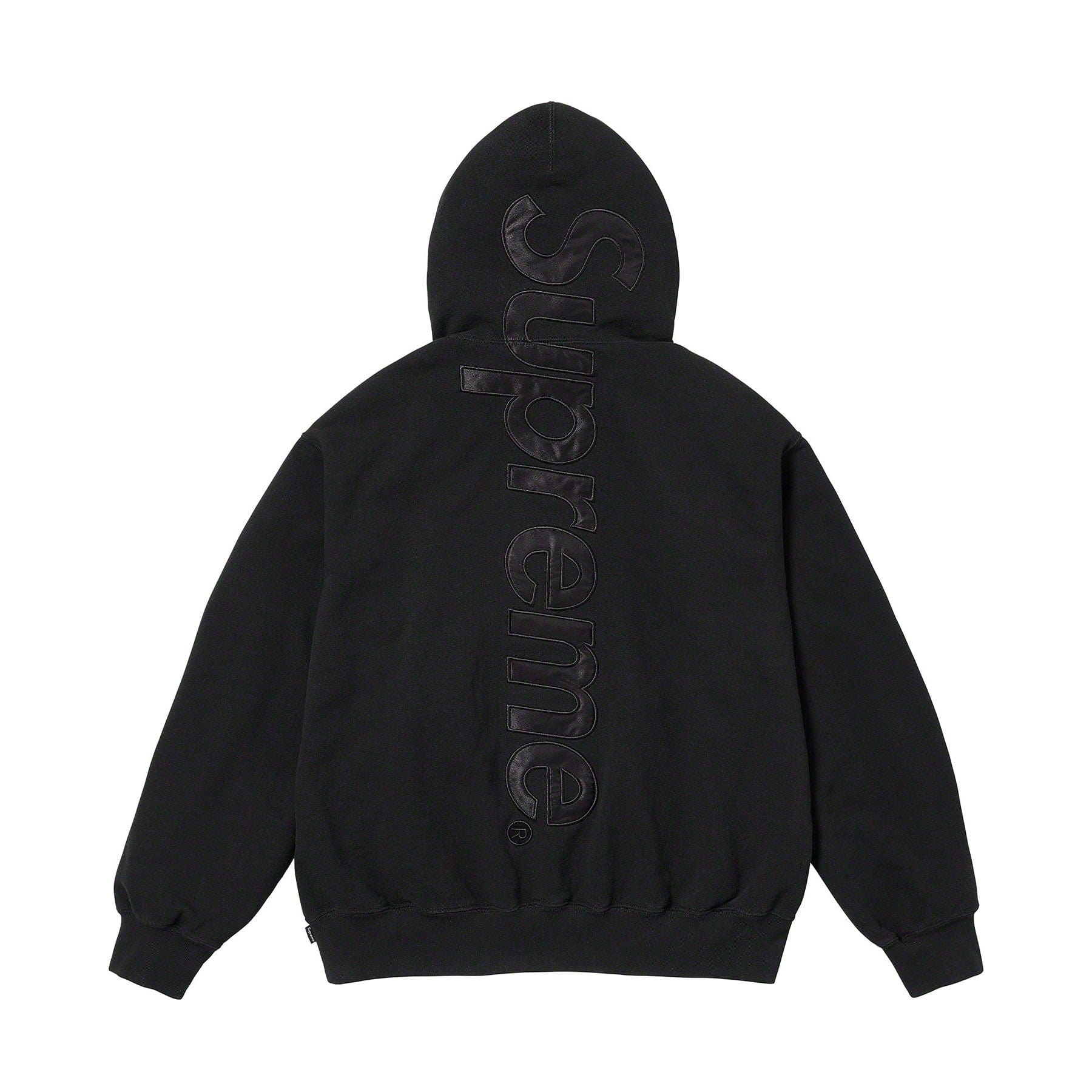 Supreme Satin Appliqué Hoodie 'Black' — XXS — Side View
