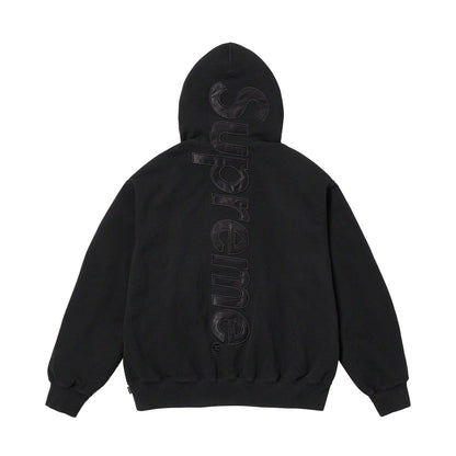 Supreme Satin Appliqué Hoodie 'Black' — XXS — Side View