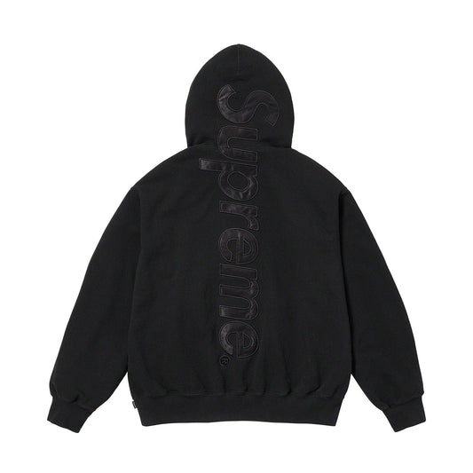 Supreme Satin Appliqué Hoodie 'Black' — XXS — Side View