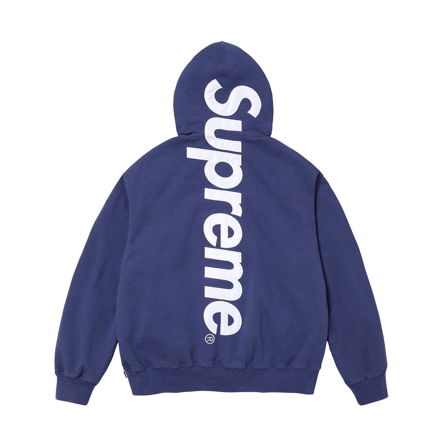 Supreme Satin Appliqué Hoodie 'Washed Navy' — XXS — Side View