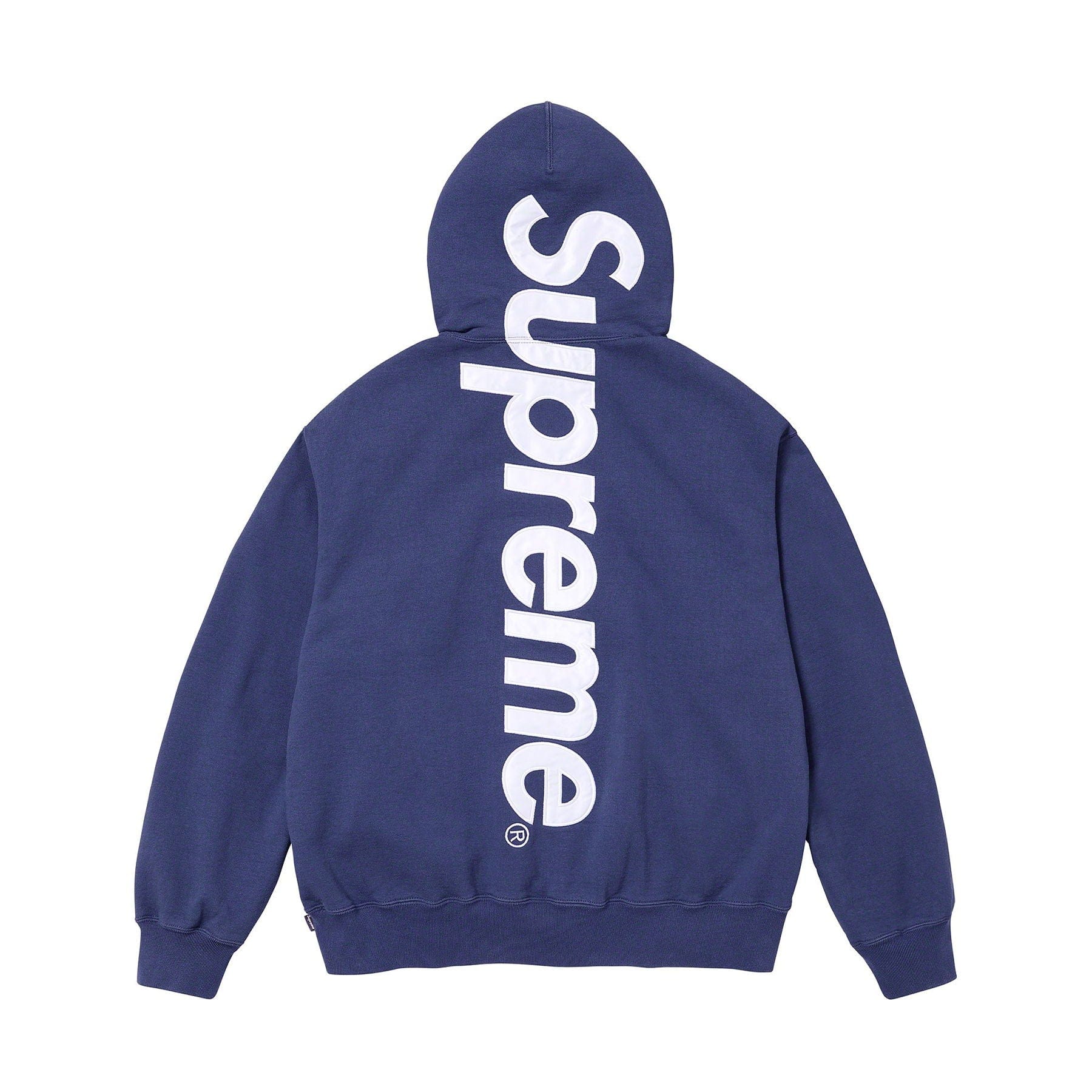 Supreme Satin Appliqué Hoodie 'Washed Navy' — XXS — Side View