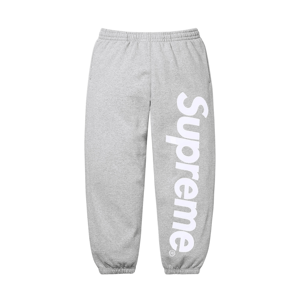Supreme Satin Appliqué Sweatpant 'Heather Grey' — XXS — Front View