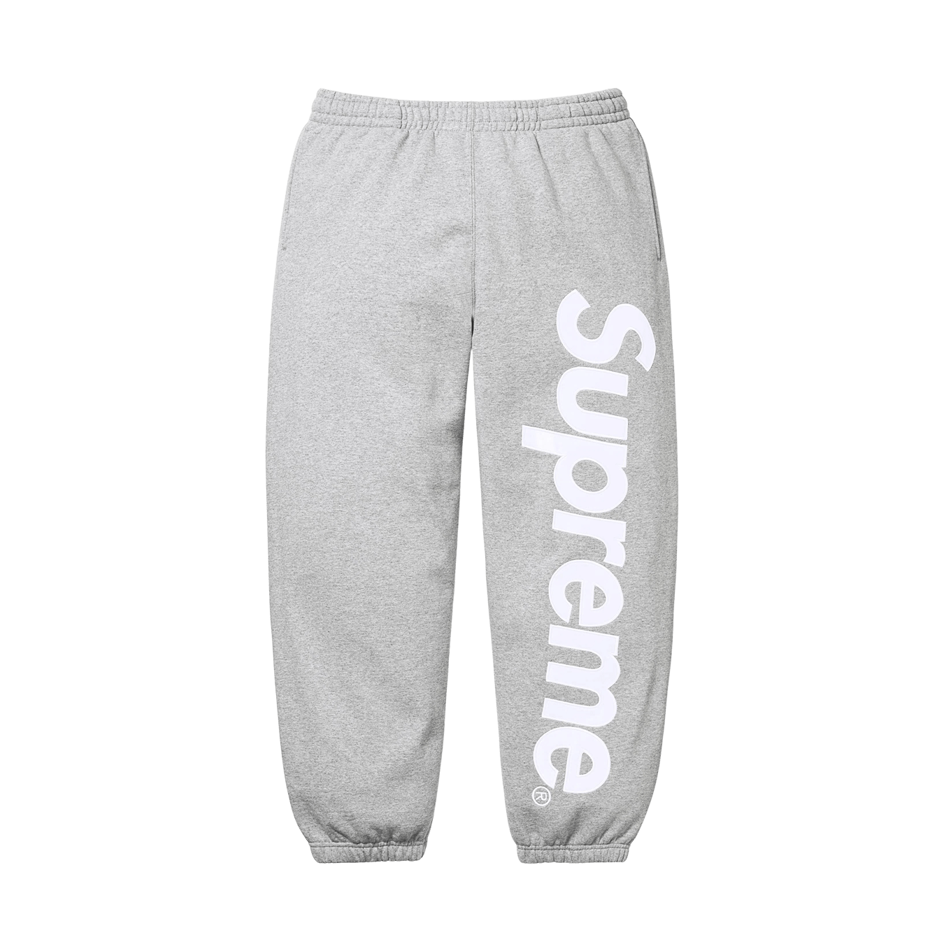 Supreme Satin Appliqué Sweatpant 'Heather Grey' — XXS — Front View