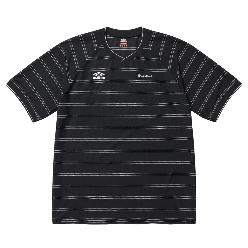Supreme x Umbro Stripe Soccer Jersey 'Black' — XXS — Front View